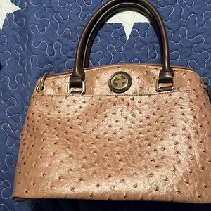 Faux ostrich mini satchel/mocha w gold hardware